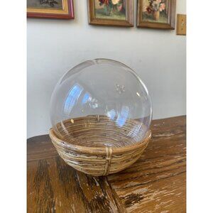 Clear Glass Globe With Woven Rattan Basket Decorative Display